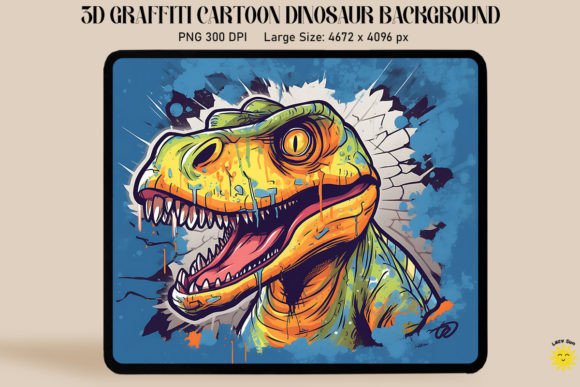 3D Graffiti Cartoon Velociraptor Dino: Elevating Creative Projects with Urban Style
