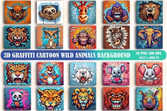3D Graffiti Wild Animals Background Collection