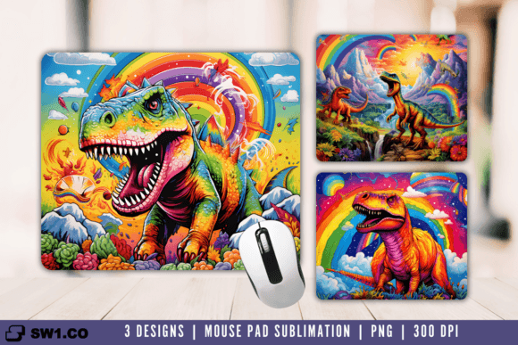 3D Rainbow Dino Mouse Pad PNG: Creative Applications for Sublimation Printing