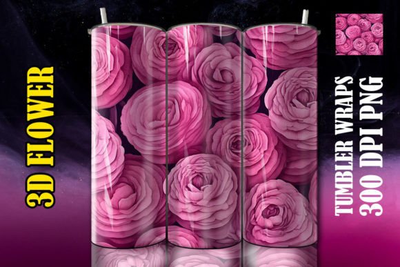 3D Ranunculus Flower Tumbler 1: Digital Sublimation Design
