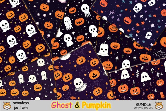 Elevating Halloween Design with the Pumpkin Ghost Seamless Pattern Bundle