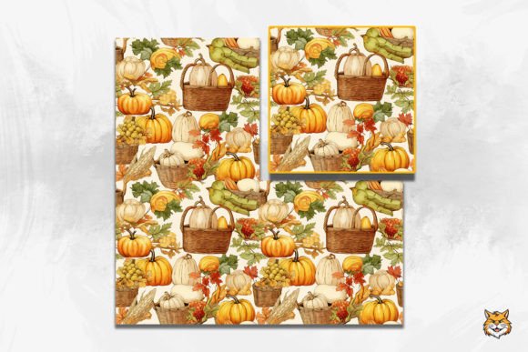 Harvest Basket Gourds Seamless Pattern: Elevating Autumn Design with High-Resolution Assets