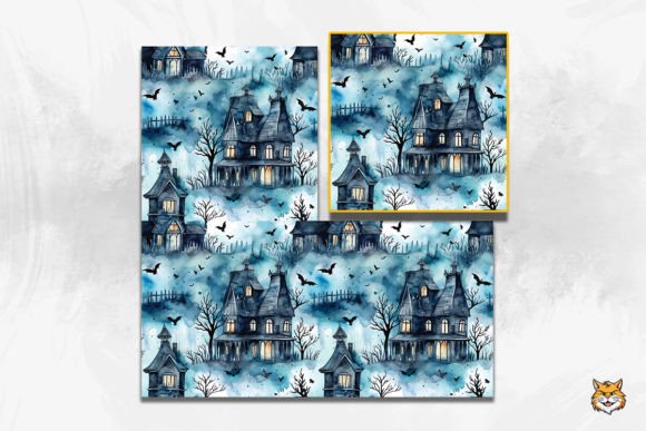 Haunted House Moon Bats: Seamless Halloween Design Assets