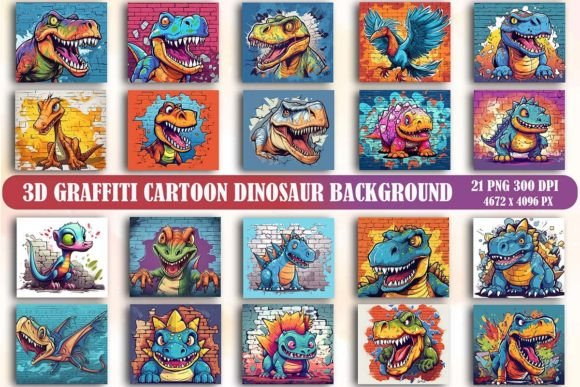 Strategic Application of 3D Graffiti Cartoon Dinosaur Background Assets in Creative Projects